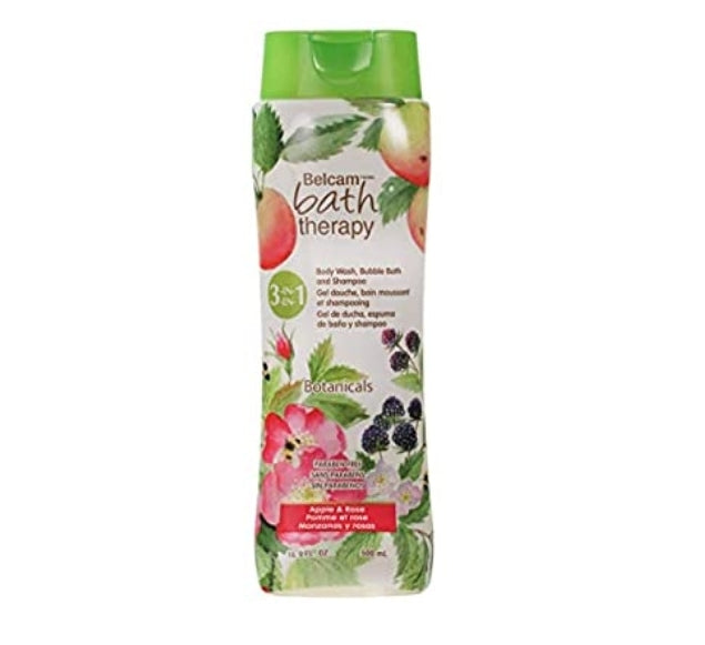 Belcam Bath Therapy Botanicals 3-in-1 Body Wash, Bubble Bath, Shampoo, Apple & Rose, 500ml