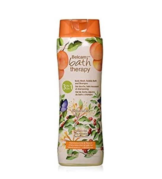 Belcam Bath Therapy

Belcam Bath Therapy Botanicals 3-in-1 Body Wash, Bubble Bath, Shampoo, Honeysucle & Peach, 500ml